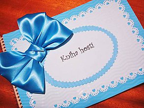 Papiernictvo - Svadobná kniha hostí s modrou mašľou - 4704899_