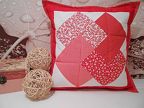Úžitkový textil - Prehoz, vankúš patchwork vzor červeno-biela, obliečka 40x40 cm - 4709410_