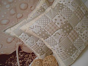 Úžitkový textil - Prehoz, vankúš patchwork vzor smotanovo-béžová, obliečka 40x40 cm - 4715614_