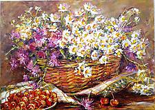 Obrazy - Zátišie s kvetmi a čerešňami - 4719052_