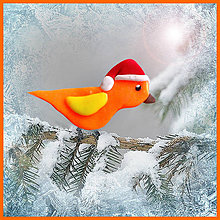 Dekorácie - Vtáčik so santovskou čiapkou (Oranžový) - 4739064_