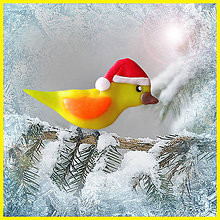 Dekorácie - Vtáčik so santovskou čiapkou (Žltý) - 4740152_