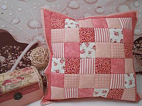 Úžitkový textil - Prehoz, vankúš patchwork vzor staro-ružovo romantická, obliečka 40x40 cm - 4747298_