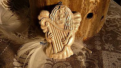 Dekorácie - Vianočný anjelik harfa - 4751887_