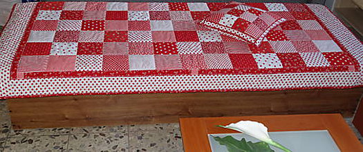 Úžitkový textil - Prehoz patchwork -  červený šach - 4801042_