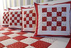 Úžitkový textil - Prehoz, vankúš patchwork vzor červeno-biela, deka 200x200 cm - 4806685_