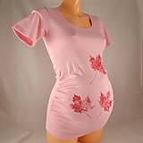 Tehotenské oblečenie - Těhotenské triko s listy růžové S/M - 4825877_