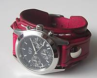 Náramky - Dámske červené hodinky s koženým náramkom - 4827178_