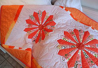 Úžitkový textil - Prehoz patchwork - mandarínkové želé - 4844626_