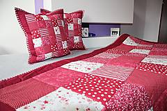 Úžitkový textil - Prehoz, vankúš patchwork vzor červeno-šedá, veľka deka 240 x 200 cm - 4857958_