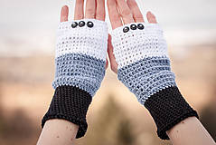 Rukavice - Bavlnené čierno šedo biele rukavice - 4894578_