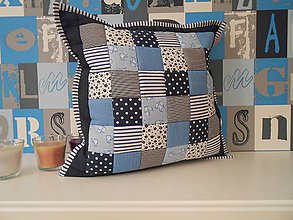 Úžitkový textil - Prehoz, vankúš patchwork vzor parižsko-modrá  s bledomodrou ( rôzne varianty veľkostí ) - 4896310_