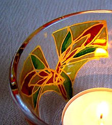Svietidlá a sviečky - Rozkvitaj - na zlato - maľovaný sklenený svietniček - 4901951_