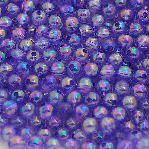  - Plastové dúhové fialové korálky 6mm (balíček 100ks) - 4913670_