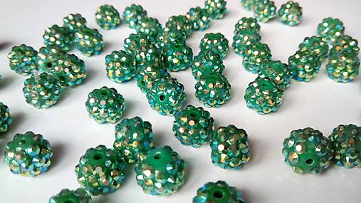 Korálky - Akrylové shamballa korálky zelené - 4942541_