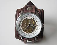 Náramky - Štýlové pánske hodinky, kožený náramok - 4939647_
