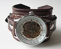 Náramky - Štýlové pánske hodinky, kožený náramok - 4939651_