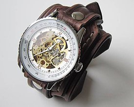 Náramky - Štýlové pánske hodinky, kožený náramok - 4939648_
