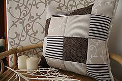 Úžitkový textil - Prehoz, vankúš patchwork vzor hnedo-kvetovaná ( rôzne varianty veľkostí ) - 4956426_
