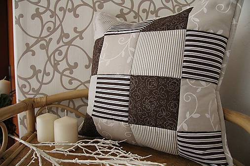 Úžitkový textil - Prehoz, vankúš patchwork vzor hnedo-kvetovaná ( rôzne varianty veľkostí ) - 4956426_