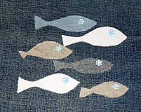 Úžitkový textil - Ako rybky  v mori - riflový obraz - 4957139_