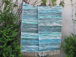 Úžitkový textil - Ručne tkaný koberec - zeleno tyrkysový 70 x 150 cm - 4977013_