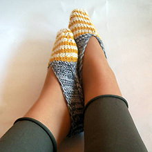 Ponožky, pančuchy, obuv - Papučky hrejivky žlté pásikavé - 4984001_