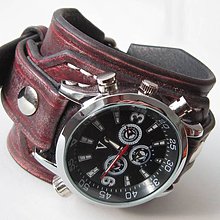 Náramky - Pánske hodinky, kožený náramok, bordová - 4990845_