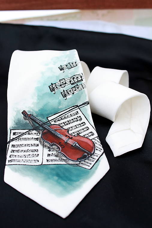 Ručne maľovaná hodvábna kravata - Husle - Violine