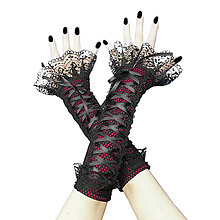 Rukavice - Gothic čierné bezprsté rukavice s čipkou 1425A - 5029083_