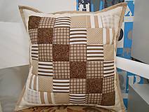 Úžitkový textil - Prehoz, vankúš patchwork vzor čokoládovo-béžová ( rôzne varianty veľkostí ) - 5034175_