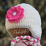 Detské čiapky - Zimná... ružový kvietok - 5047577_