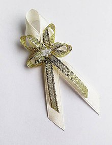 Svadobné pierka - svadobné pierko stredné krémovo - zlaté s krémovým kvietkom - 5060181_