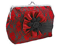 Spoločenská kabelka čipková červená, dámská kabelka  0920A
