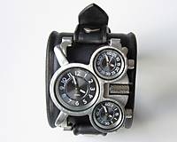 Náramky - Pánske hodinky s koženým náramkom čierne - 5067333_
