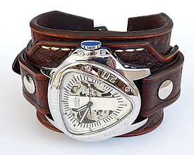 Náramky - Vintage hodinky na koženom náramku - 5076201_