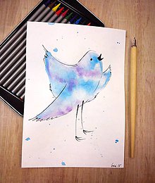 Kresby - Modrofialový vtáčik 1. - 5080653_