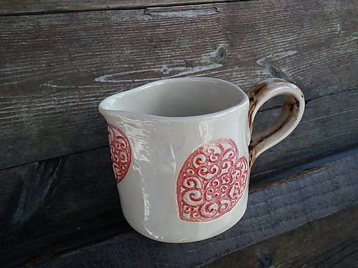 Nádoby - Mliečnik Srdiečko ornament 300 ml  - 5090580_