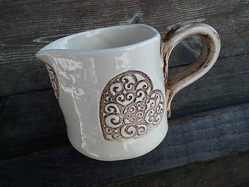 Nádoby - Mliečnik Srdiečko ornament B-H 300 ml   - 5090688_