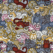 Textil - Cats in the closet grey, š. 145cm - 5093697_