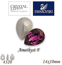 Korálky - SWAROVSKI® ELEMENTS 4320 Pear Rhinestone - Amethyst F, 14x10, bal.1ks - 5108095_