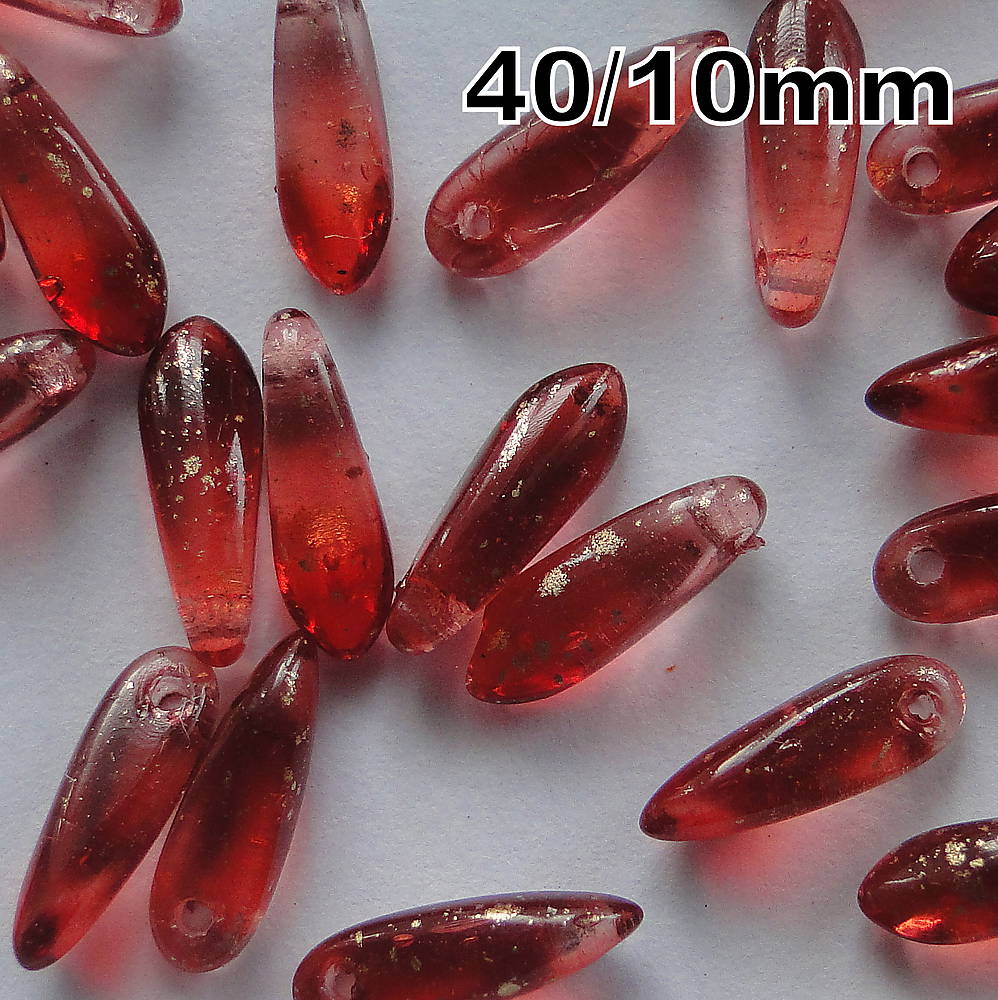 Sklenené jazýčky 10mm-zlaté-1ks (40-červená)