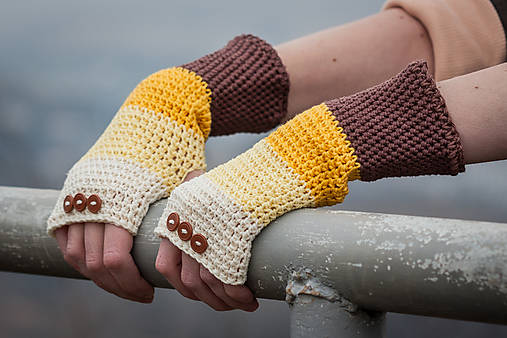  - Bavlnené hnedo béžovo žlté rukavice - 5116327_