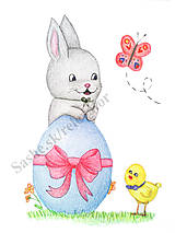 Papiernictvo - Veľkonočné ilustrácie (Zajačik a veľkonočné vajíčko) - 5115642_