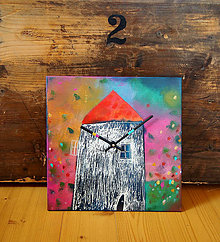 Hodiny - Keramické hodiny 33x33 cm - Domek s květinami - 5134628_
