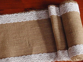 Úžitkový textil - Šerpa na stôl so šírkou 26 cm z juty s čipkou 5cm po okrajoch - 5146914_