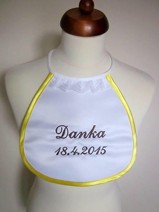 Iné doplnky - Svadobné podbradníky "on a ona" žltá-hnedá-čierna-biela - 5187486_
