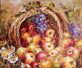Obrazy - Zátišie s košíkom a jablkami - 5188379_