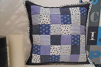 Úžitkový textil - Prehoz, vankúš patchwork vzor parižsko -modrá  biela( rôzne varianty veľkostí ) - 5199306_