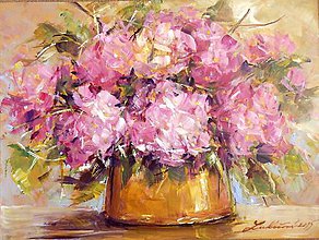 Obrazy - Kytica ružových hortenzií - 5199402_